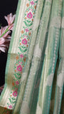 Premium Pista Green Tissue Silk Saree with Paithani Border