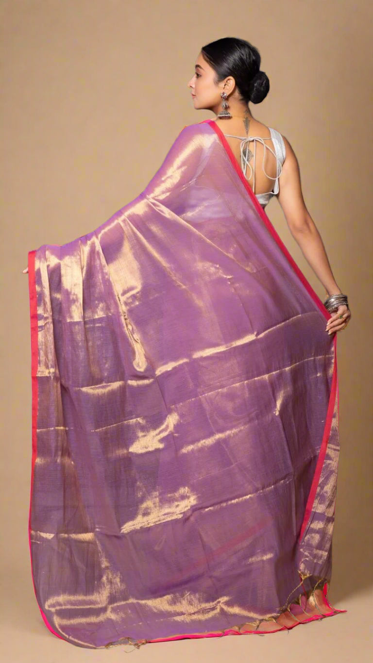 Violet Khadi Tissue Silk Cotton Saree