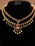 Aalaya Double Layered Polki Pink Pearl Necklace Set