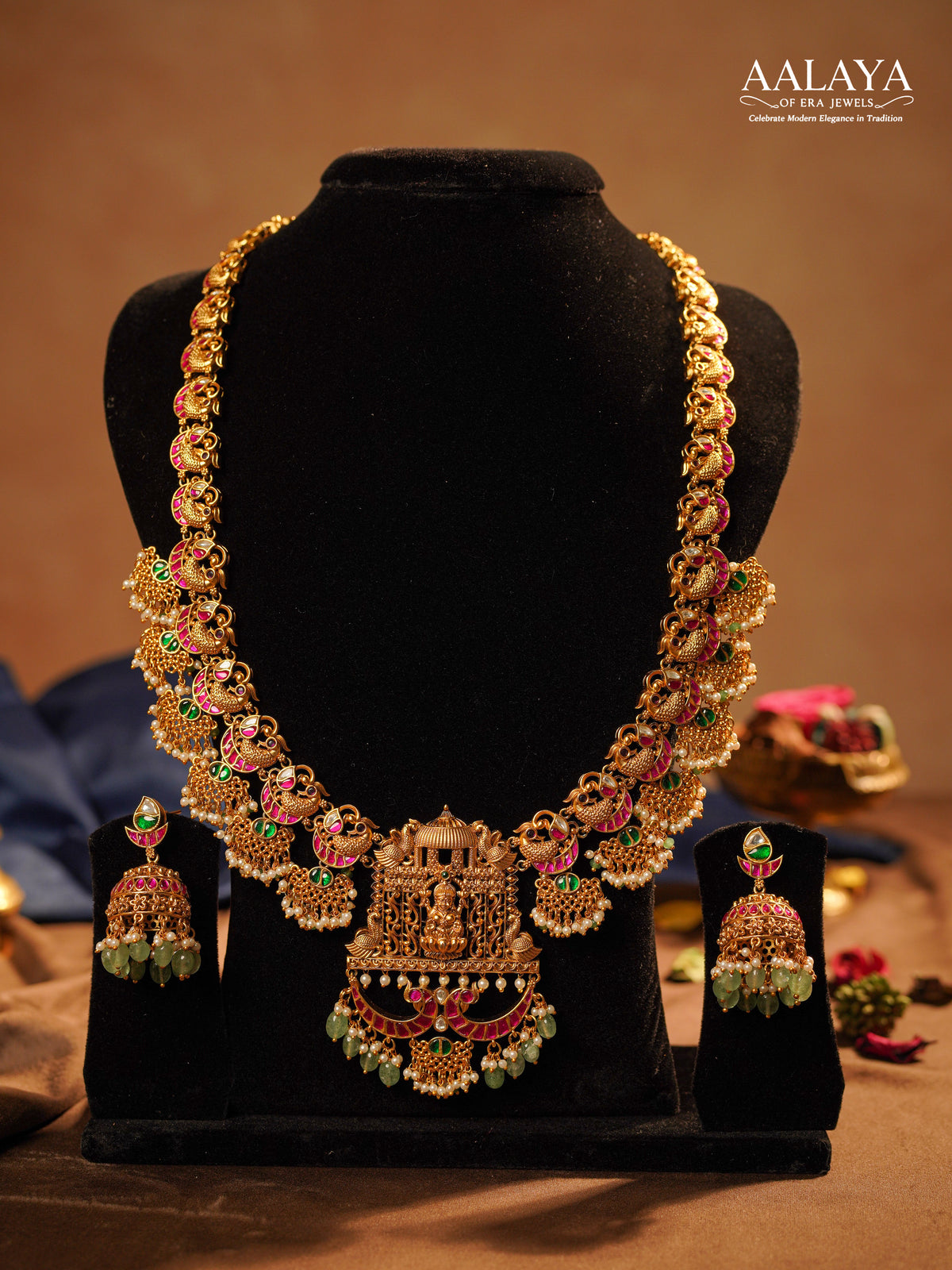 Aalaya Divine Peacock Temple Haaram Bridal Set – Jadauv Design