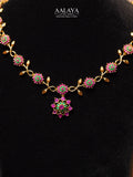 Aalaya Floral Vine Ruby & Emerald Star Pendant Necklace Set