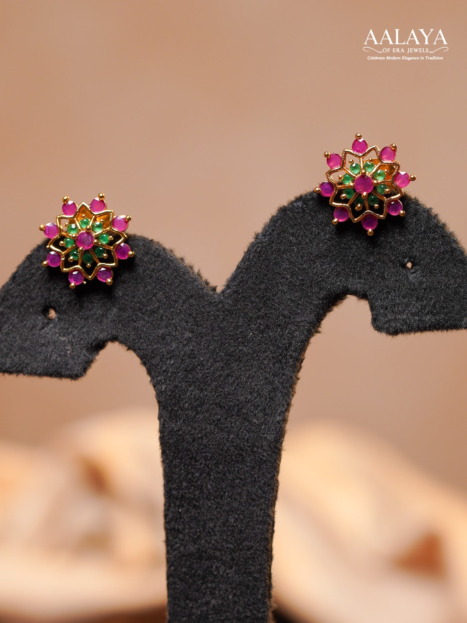 Aalaya Floral Vine Ruby & Emerald Star Pendant Necklace Set