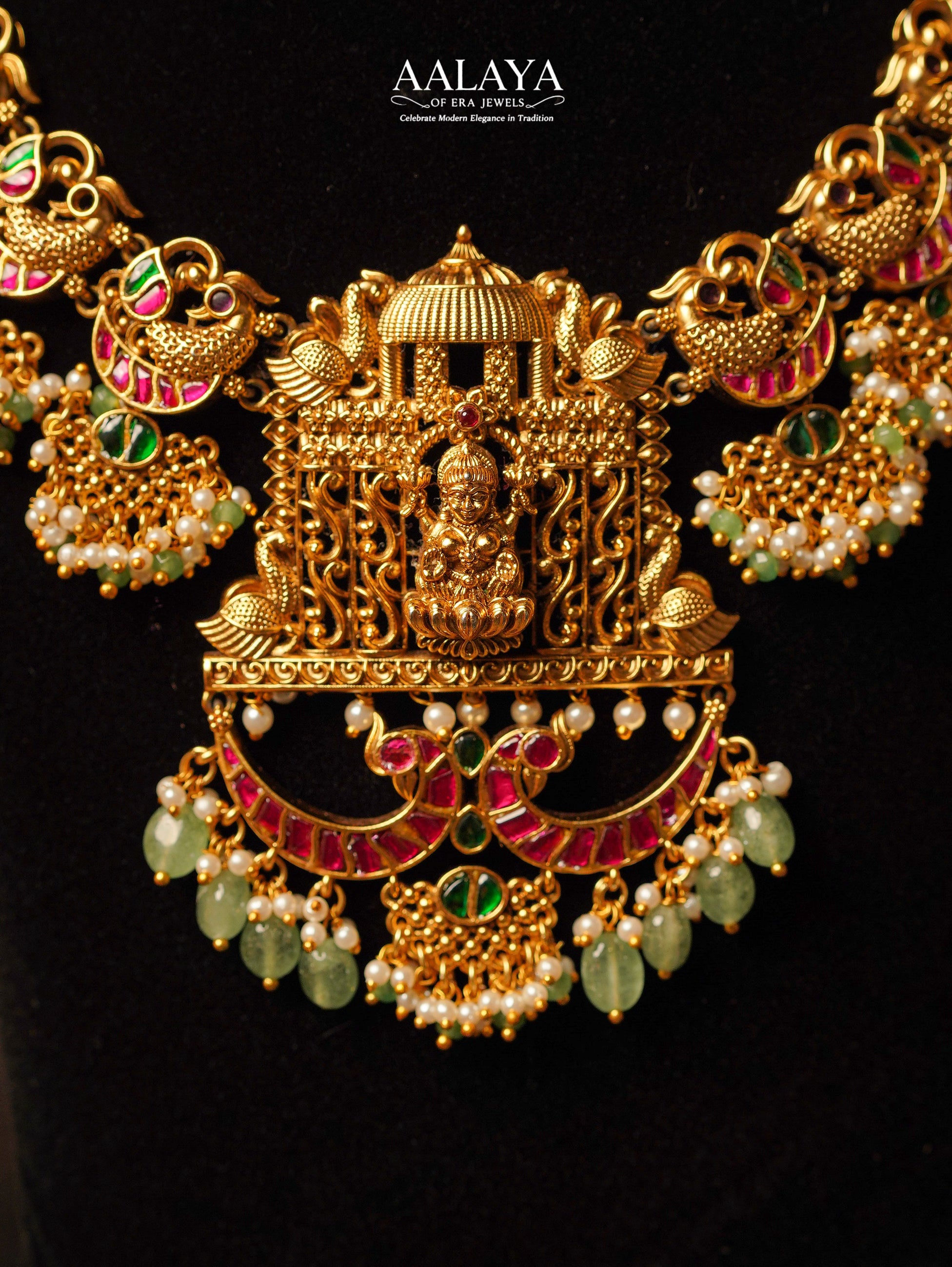 Aalaya Divine Peacock Temple Necklace and Haaram Bridal Set – Jadauv Design