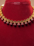 Aalaya Fan Motif Ruby & Emerald Accent Necklace Set