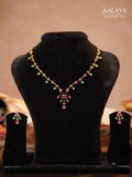 Aalaya Ruby Emerald Floral Vine Drop Necklace Set
