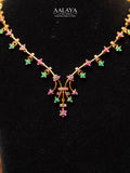 Aalaya Ruby Emerald Floral Vine Drop Necklace Set