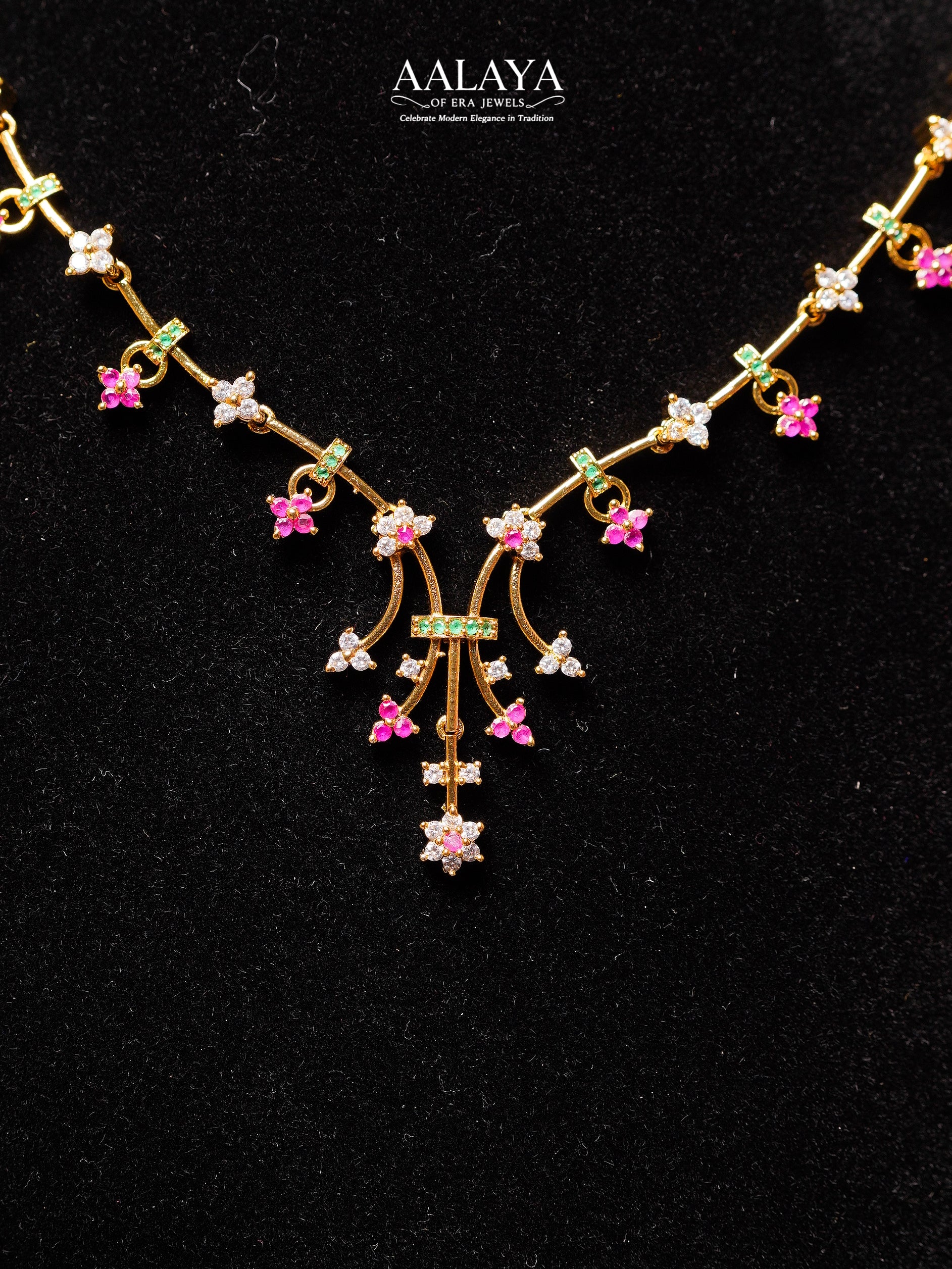 Aalaya Ruby Diamond Floral Vine Drop Necklace Set