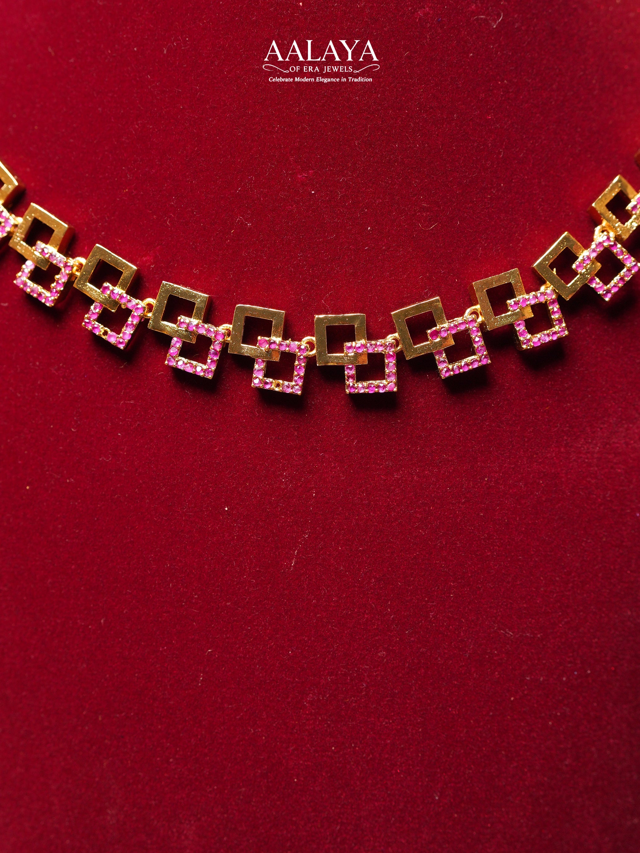 Aalaya Geometric Link Ruby Accent Necklace Set