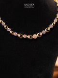 Aalaya Floral Loop Purple Glint Diamond Necklace Set