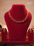 Aalaya Ruby Emerald Diamond Rosette Loop Necklace Set