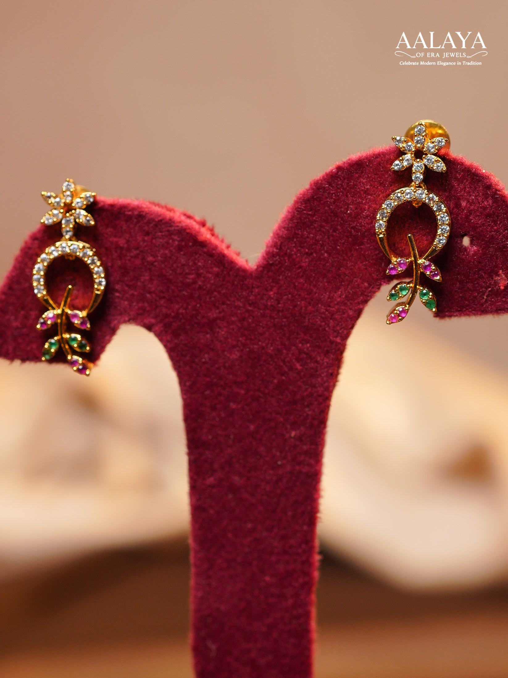 Aalaya Ruby Emerald Diamond Rosette Loop Necklace Set