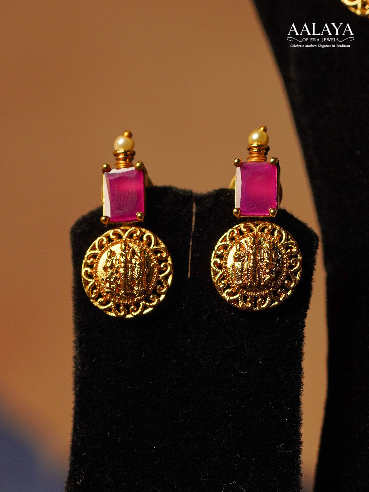 Aalaya Royal Lakshmi Coin Ruby Pearl Haaram Set