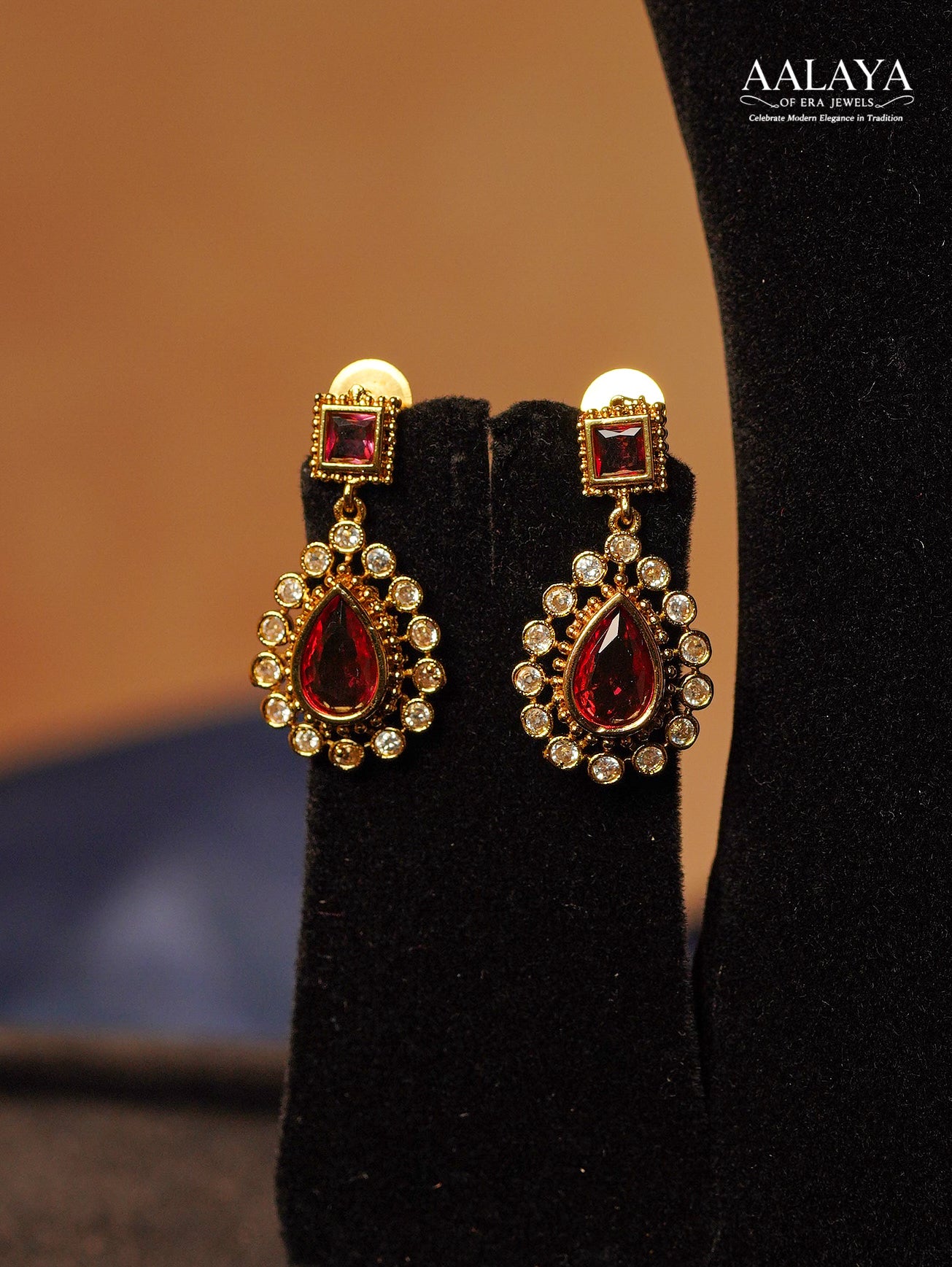 Regal Ruby Diamond Teardrop Haaram Set