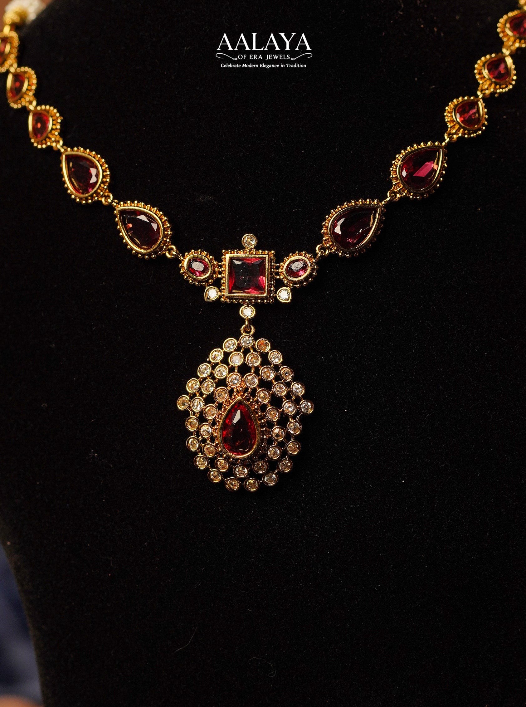 Regal Ruby Diamond Teardrop Haaram Set