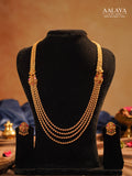 Multi-Layered Antique Gold Beaded Ruby Lakshmi Motif Haaram Set