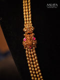 Multi-Layered Antique Gold Beaded Ruby Lakshmi Motif Haaram Set