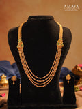 Multi-Layered Antique Gold Beaded Emerald Lakshmi Motif Haaram Set
