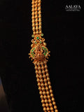 Multi-Layered Antique Gold Beaded Emerald Lakshmi Motif Haaram Set