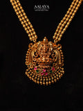 Antique Gold Beaded Ruby Emerald Lakshmi Pendant Haaram Set