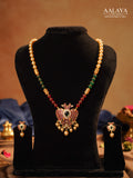 Ruby Emerald Garuda Kundan Pendant Pearl Mala Haaram Set