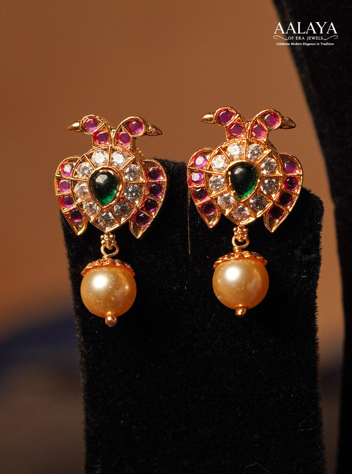 Ruby Emerald Garuda Kundan Pendant Pearl Mala Haaram Set