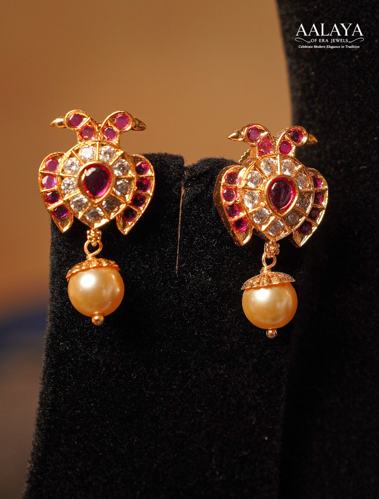 Ruby Garuda Kundan Pendant Pearl Mala Haaram Set