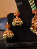 Aalaya Divine Lakshmi Green Bead Choker & Haaram Set