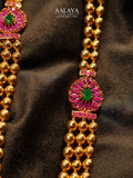 Antique Gold Beaded Ruby & Emerald Floral Motif Haaram