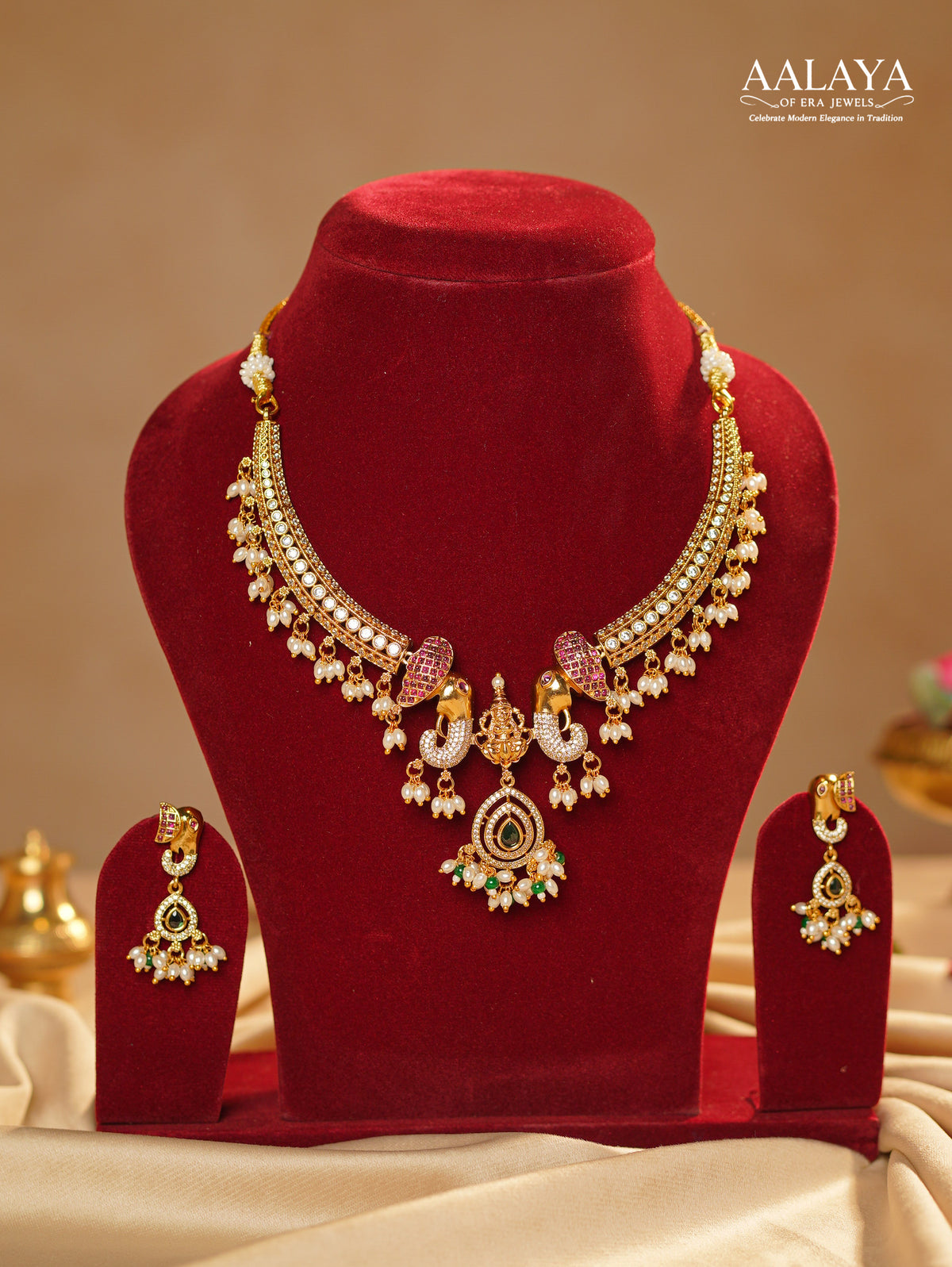 Kundan Temple Elephant Hasli Necklace Set