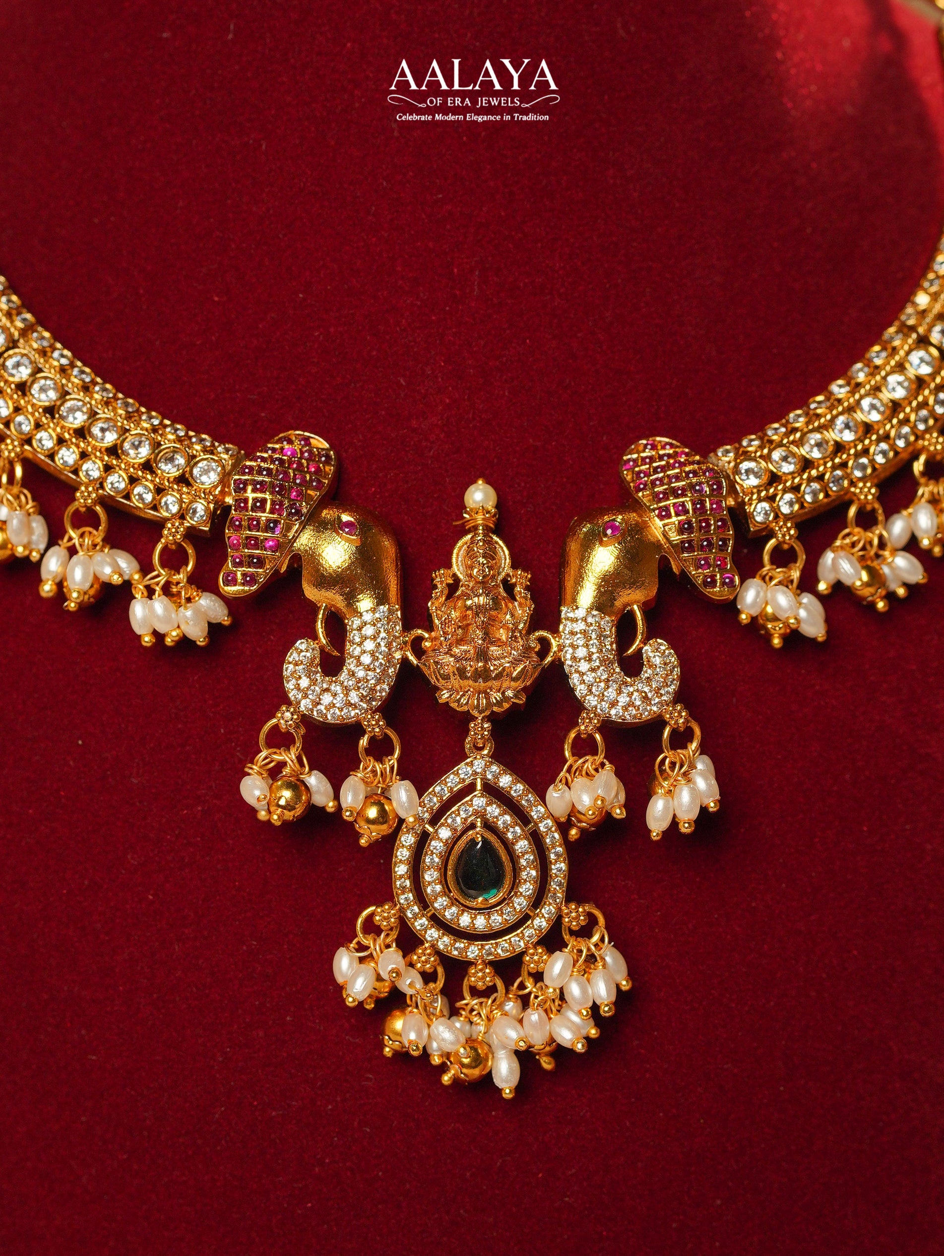 Kundan Temple Elephant Hasli Necklace Set