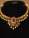 Floral Ruby Diamond Pearl Hasli Necklace Set