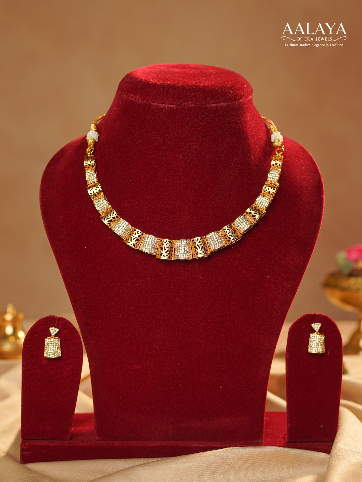 Gold-Toned Contemporary Square Necklace Set