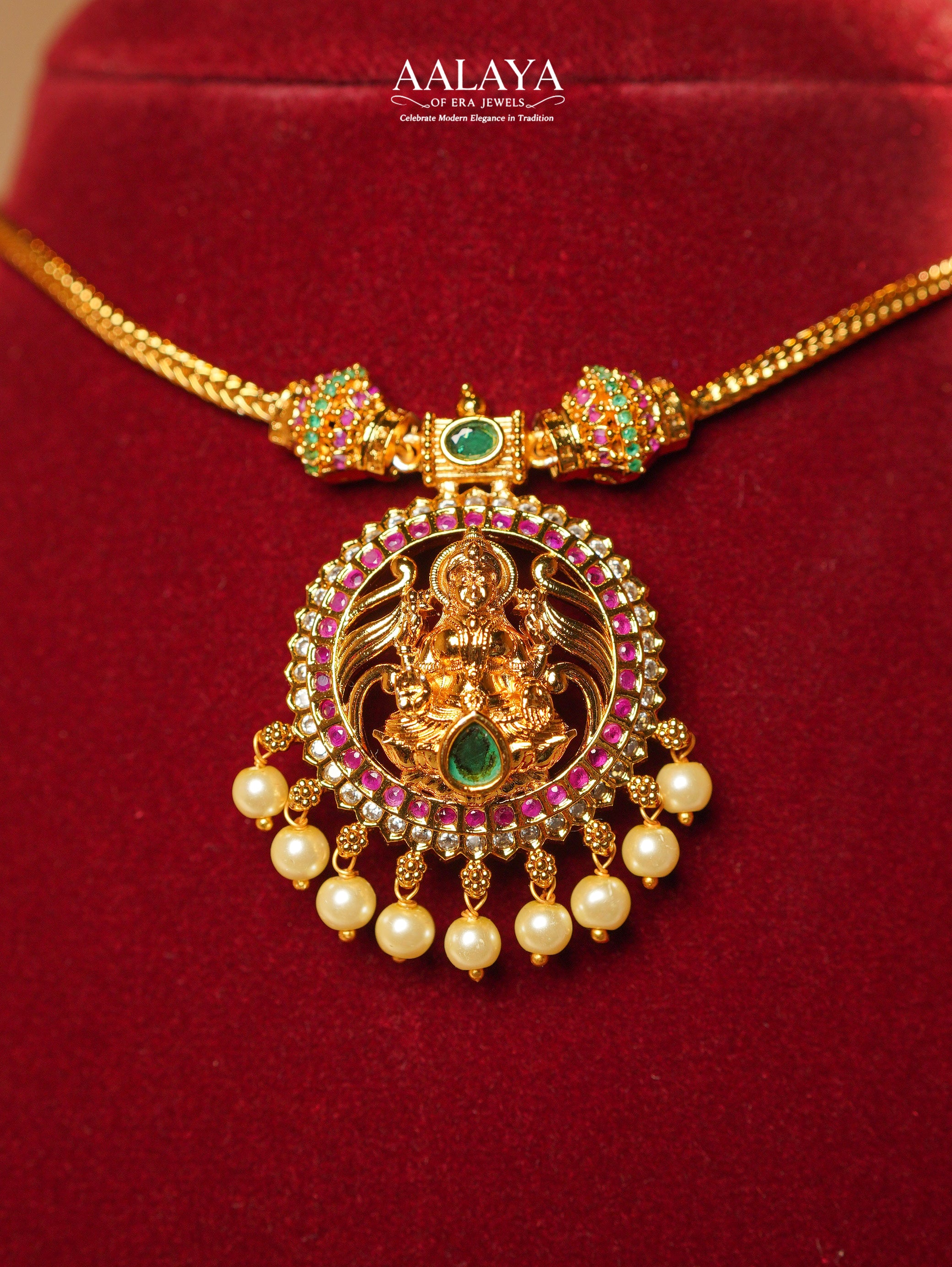 Lakshmi Pendant Choker Set with Pearl Drops