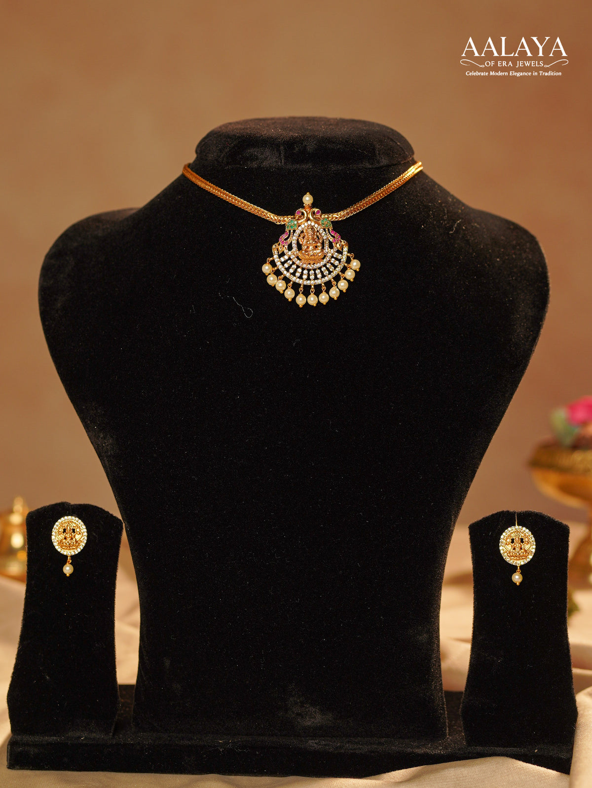 Lakshmi Peacock Pearl Pendant Choker Set