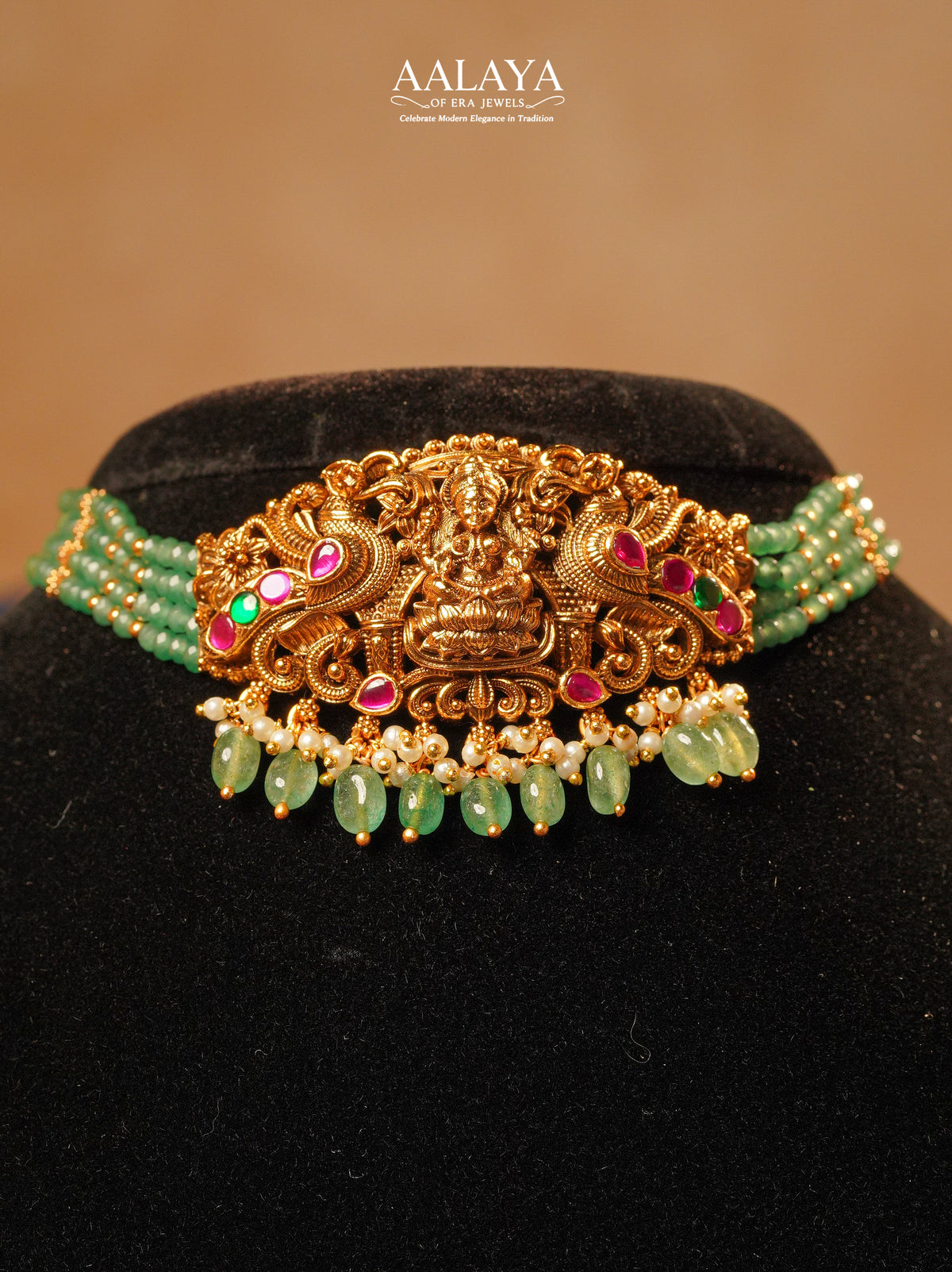 Aalaya Divine Lakshmi Green Bead Choker Set