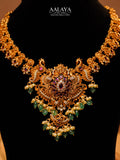 Aalaya Royal Peacock Motif Emerald Pearl Temple Necklace Set