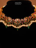 Aalaya Kundan Ruby Emerald Floral Pearl Heritage Choker Set