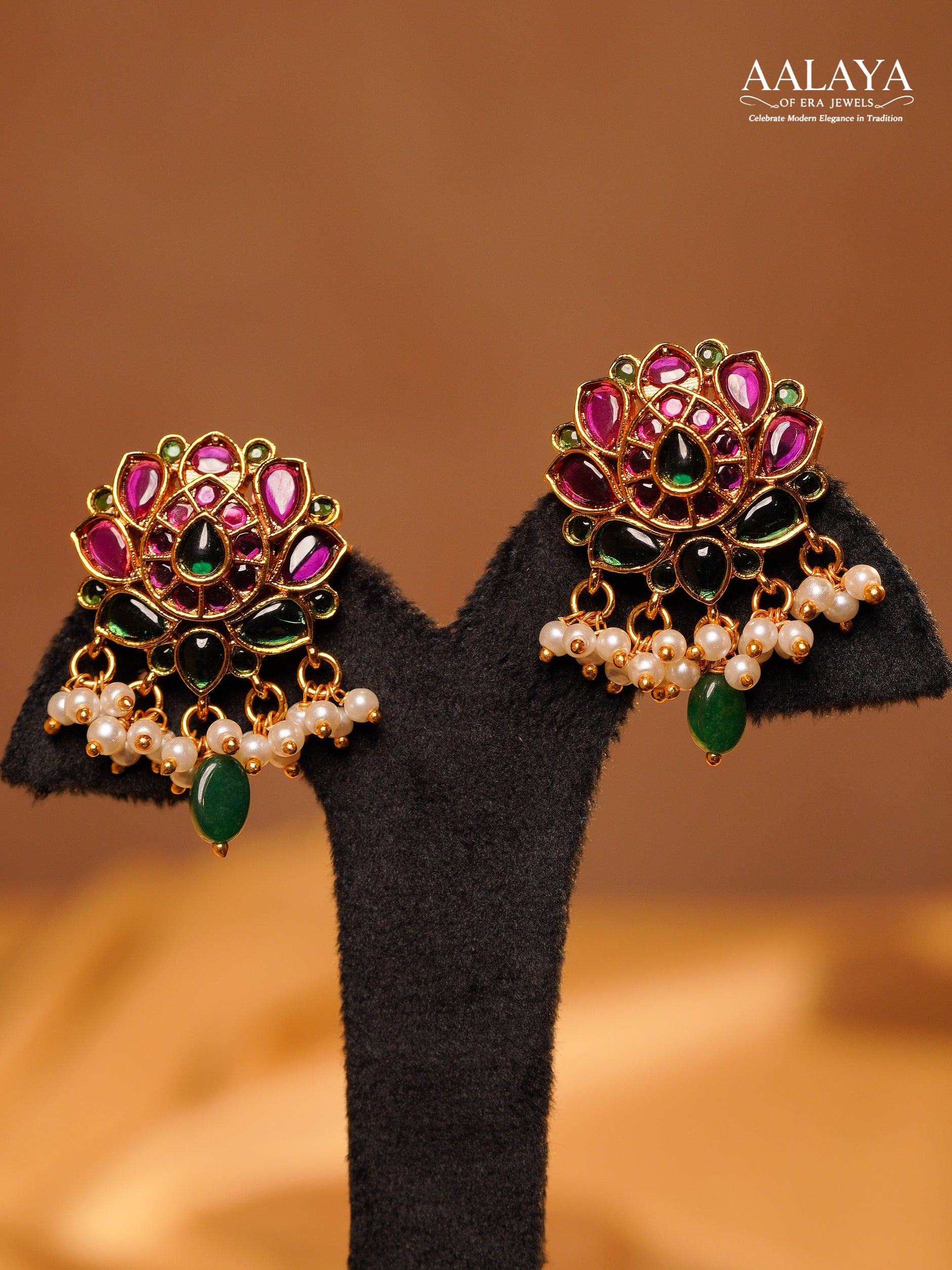 Aalaya Kundan Ruby Emerald Floral Pearl Heritage Choker Set