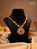 Aalaya Pearl Peacock Ruby Emerald Pendant Mala Necklace