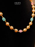 Aalaya Pearl Sea Green Bead Antique Gold Mala Necklace