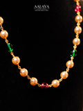 Aalaya Pearl & Dual Gem Accent Antique Gold Mala Necklace