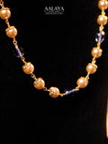 Aalaya Pearl Strand Necklace with Purple Crystal Mala Necklace