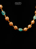 Aalaya Gold Pearl Necklace with Soft Green Crystal Mala Necklace