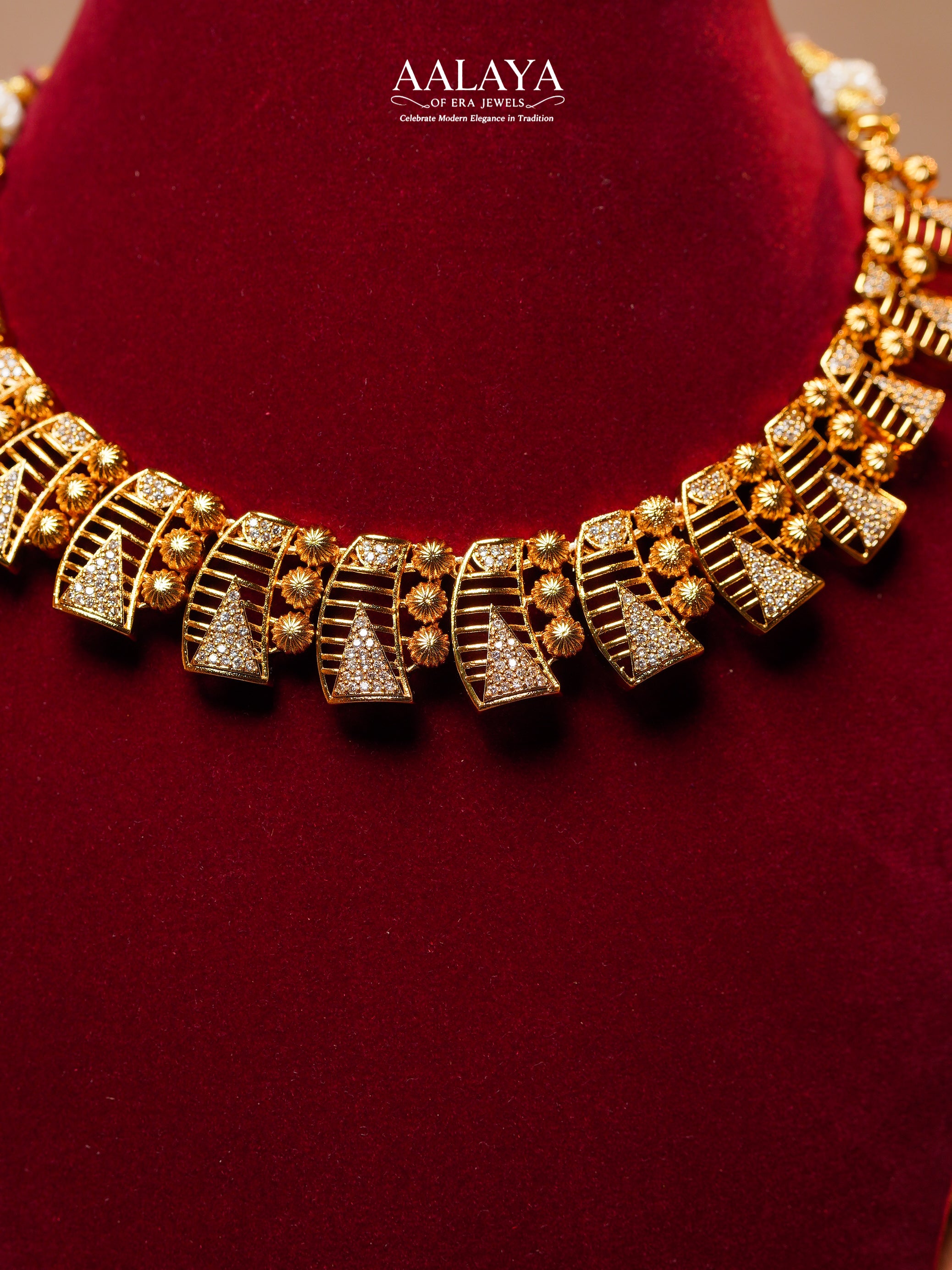 Aalaya Geometric Motif Antique Gold Choker Set