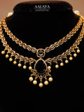 Aalaya Double Layered Polki Purple Pearl Necklace Set