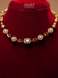 Aalaya Contemporary Sea Green Square Link Diamond Necklace Set