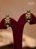 Aalaya Contemporary Sea Green Square Link Diamond Necklace Set