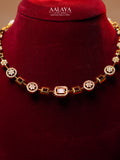 Aalaya Contemporary Pink Square Link Diamond-Finish Necklace Set