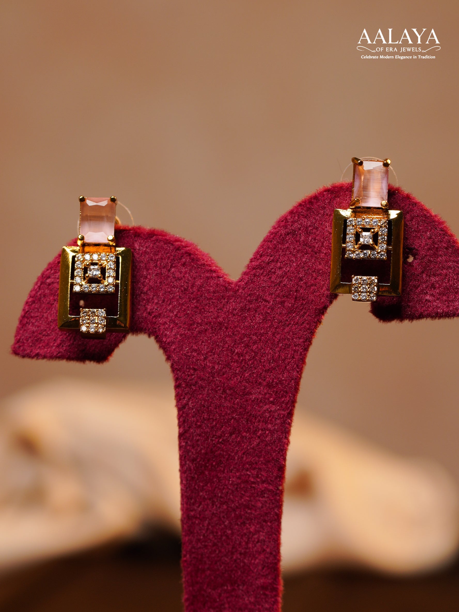 Aalaya Contemporary Pink Square Link Diamond-Finish Necklace Set