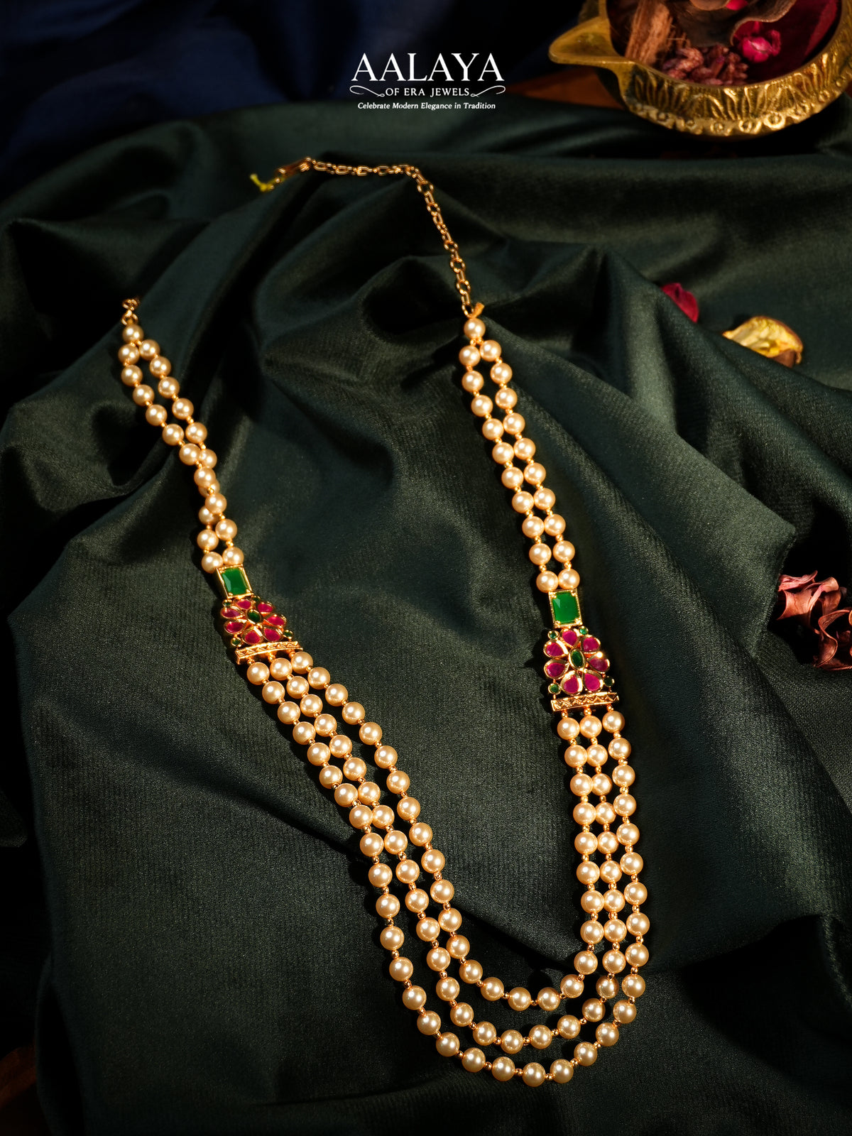 Aalaya Floral Pearl Layered Heritage Necklace